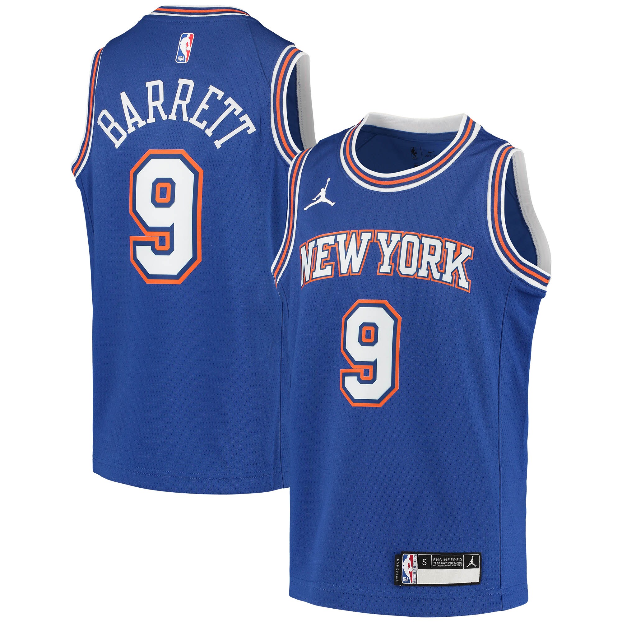 RJ Barrett New York Knicks Jordans Brand Youth 2020/21 Swingman Player Jersey - Statement Edition - Blue