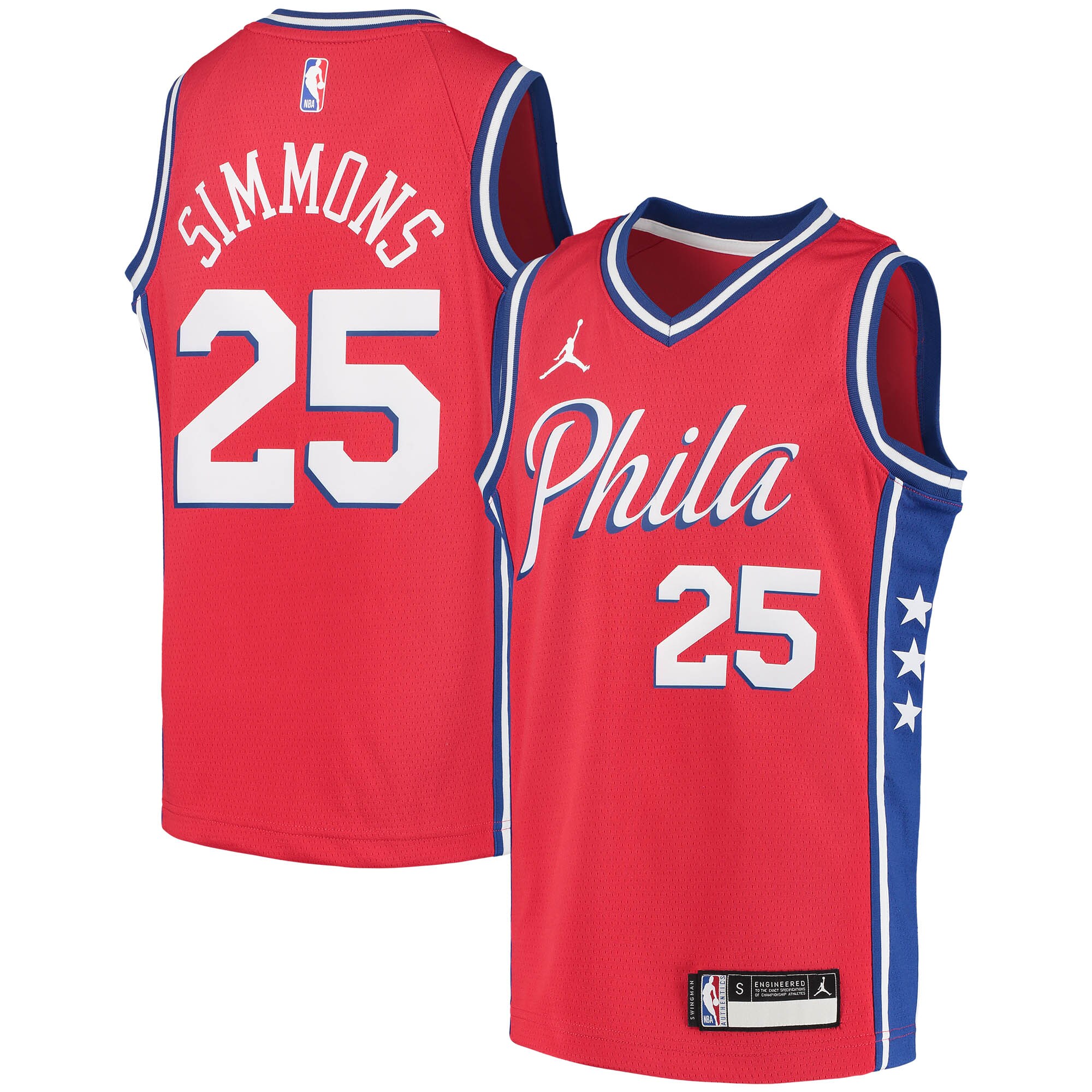 Ben Simmons Philadelphia 76ers Jordans Brand Youth 2020/21 Swingman Player Jersey - Statement Edition - Red