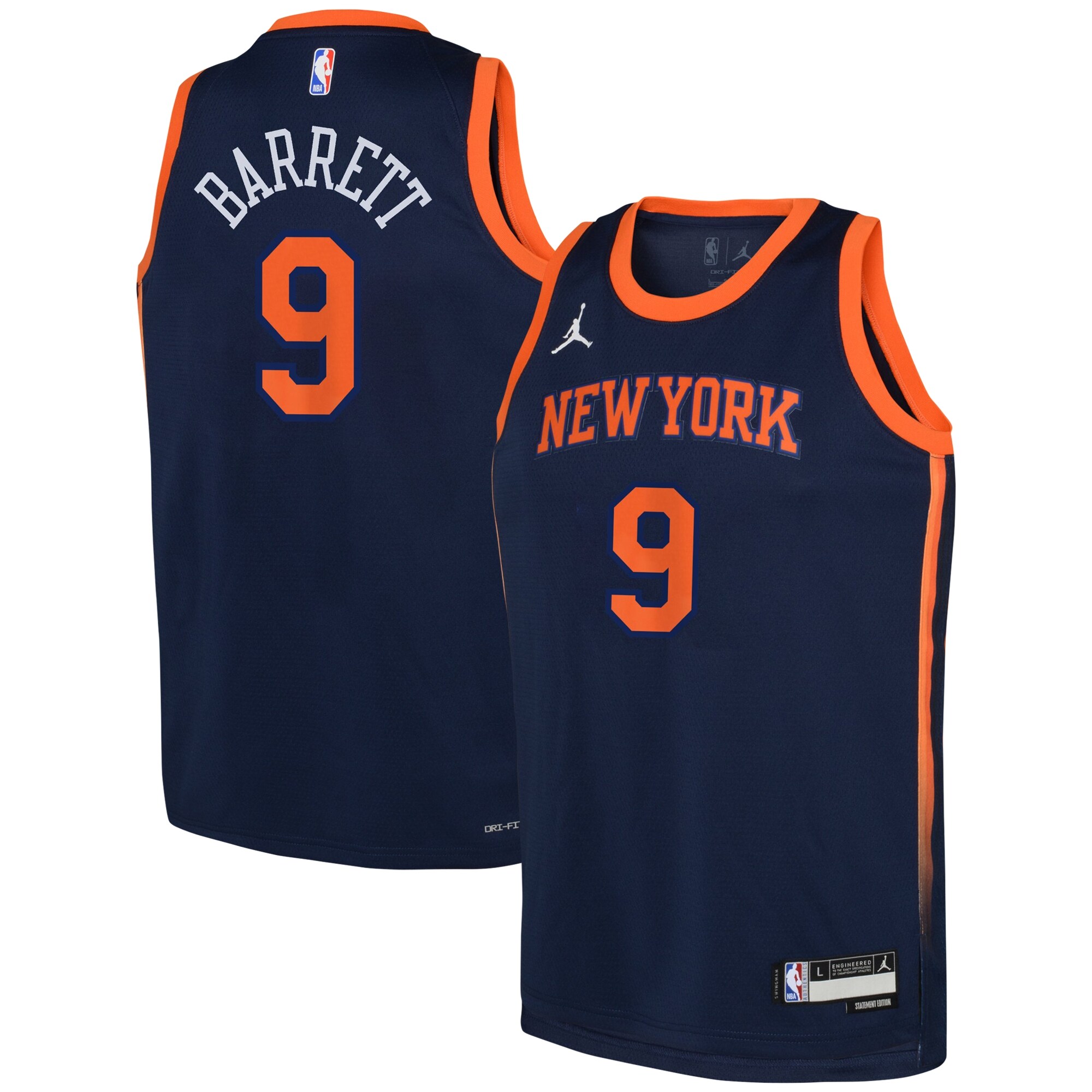 RJ Barrett New York Knicks Jordans Brand Youth Swingman Jersey - Statement - Navy