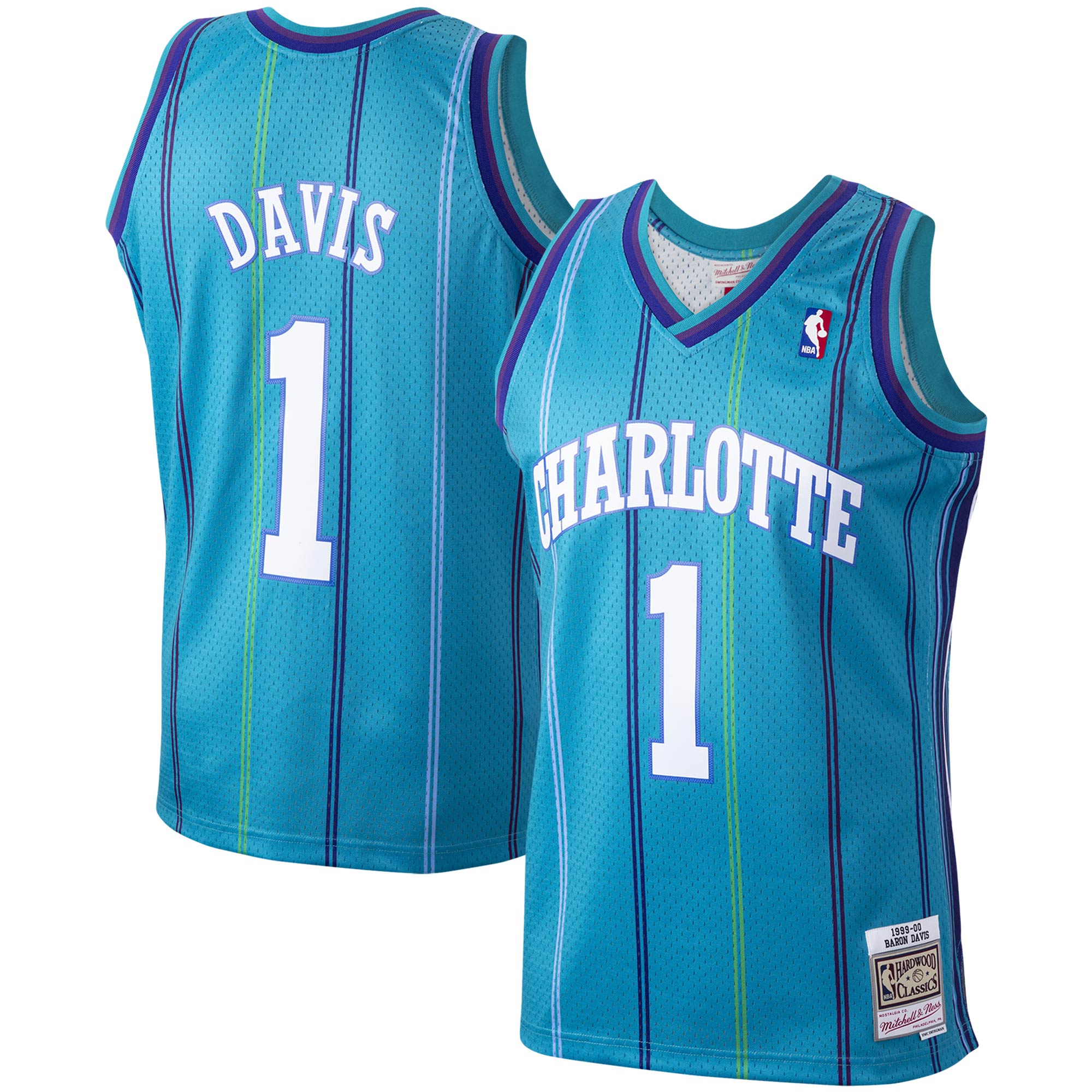 Baron Davis Charlotte Hornets Mitchell & Ness Hardwood Classics Swingman Jersey - Teal