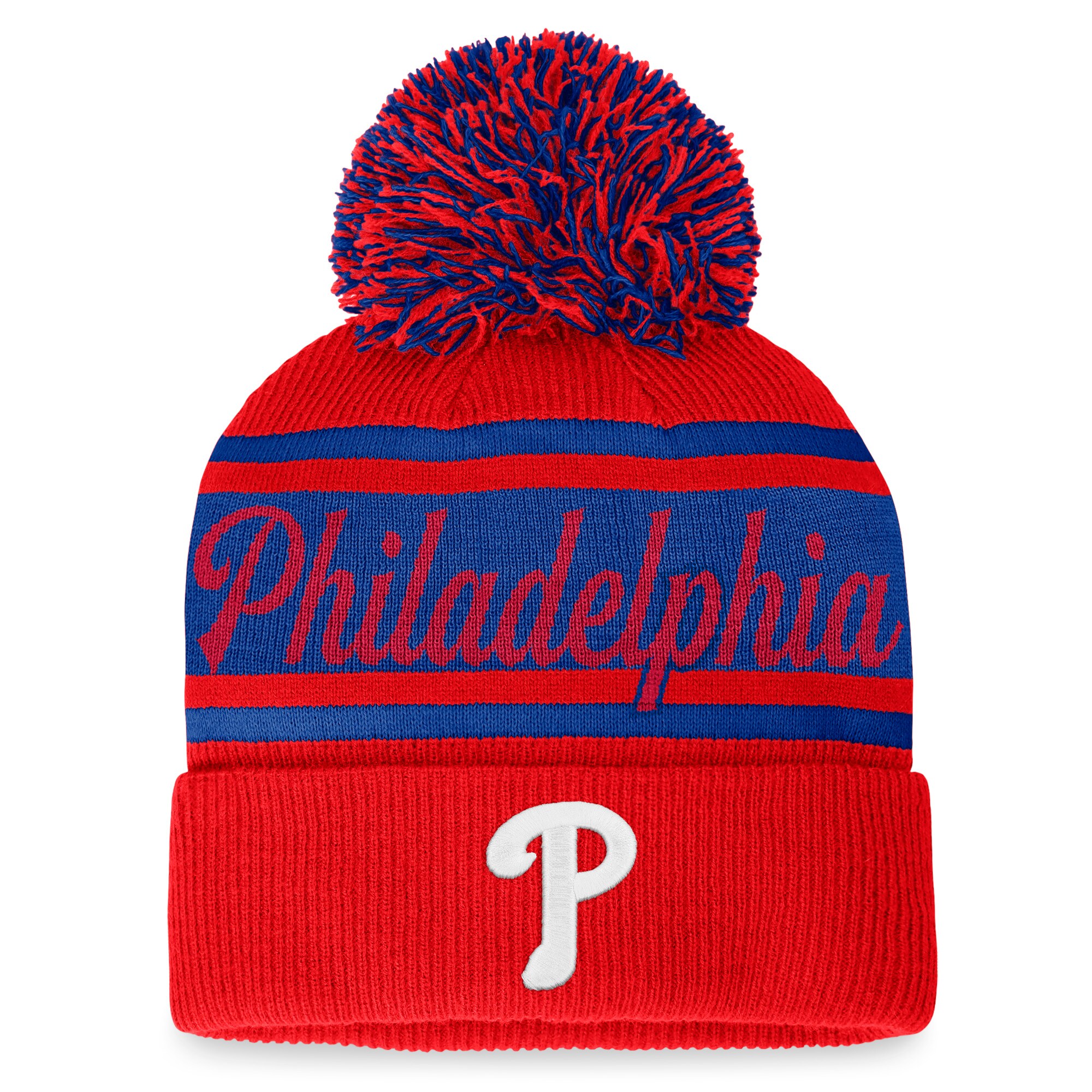 Philadelphia Phillies Fanatics Branded Women's Script Cuffed Knit Hat with Pom - Red/Royal