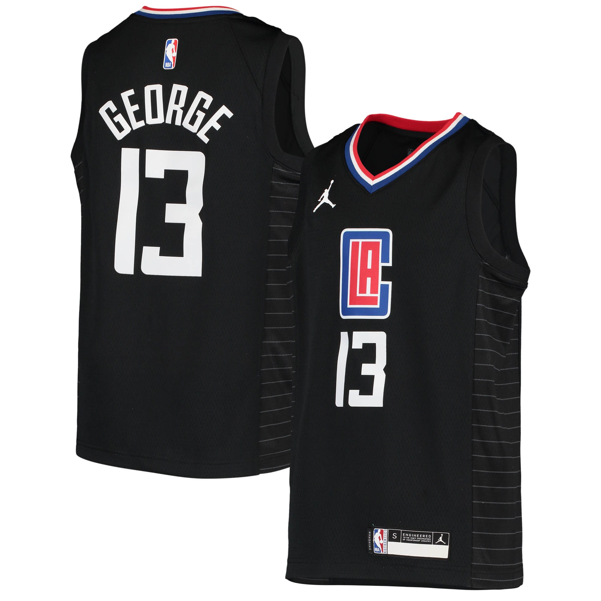 Paul George LA Clippers Jordans Brand Youth 2020/21 Swingman Player Jersey - Black - Statement Edition
