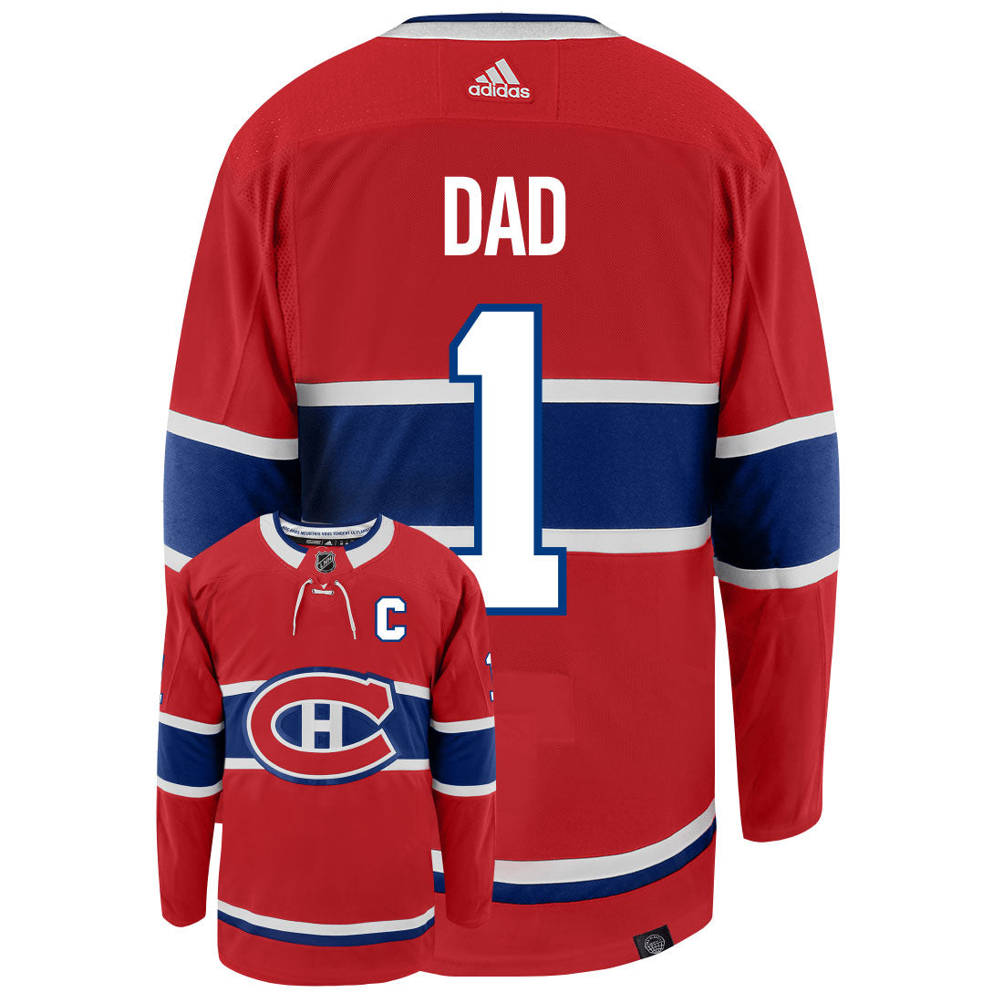 Montreal Canadiens Dad Number One Adidas Primegreen Authentic NHL Hockey Jersey