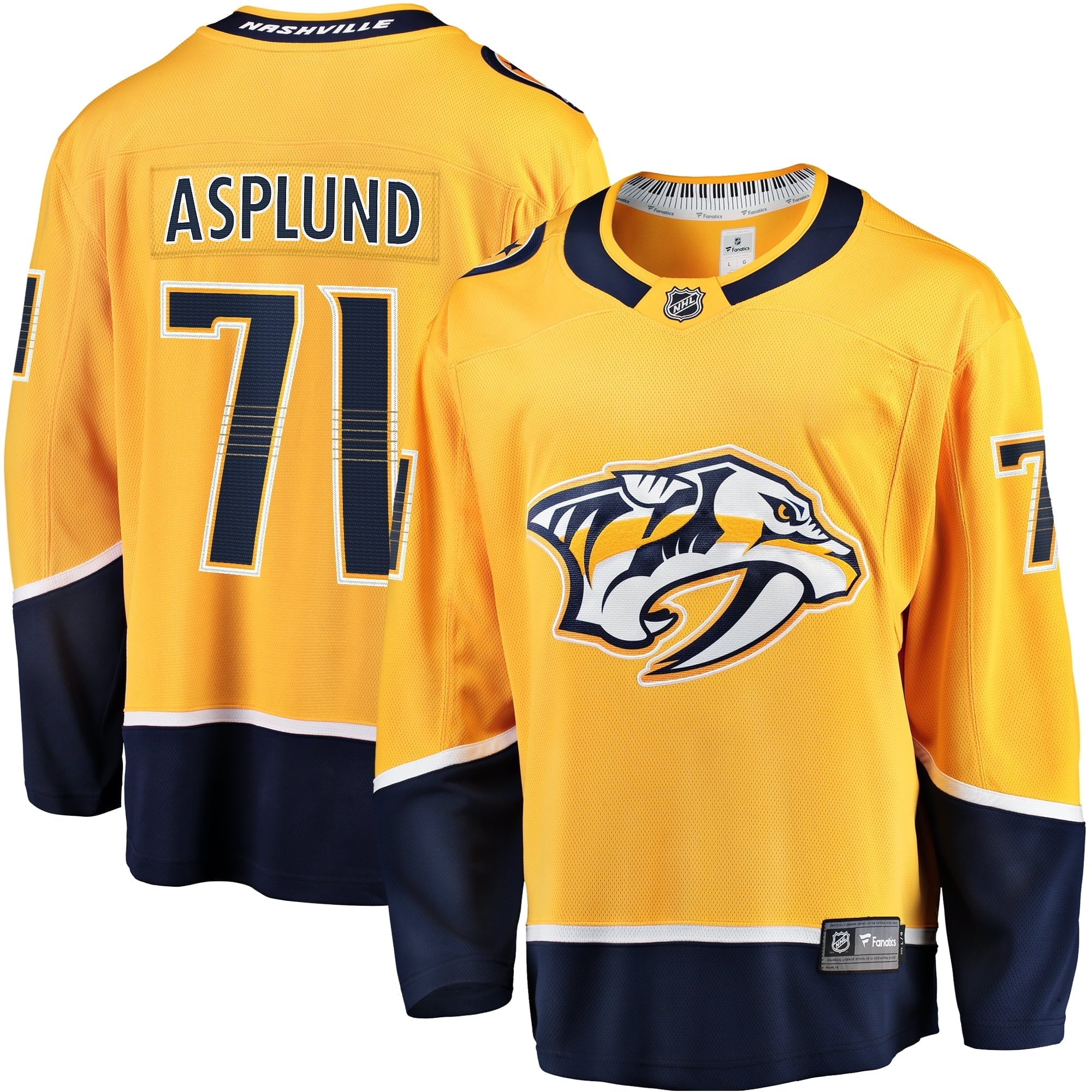 Men's Fanatics Branded Rasmus Asplund Gold Nashville Predators Home Breakaway Jersey
