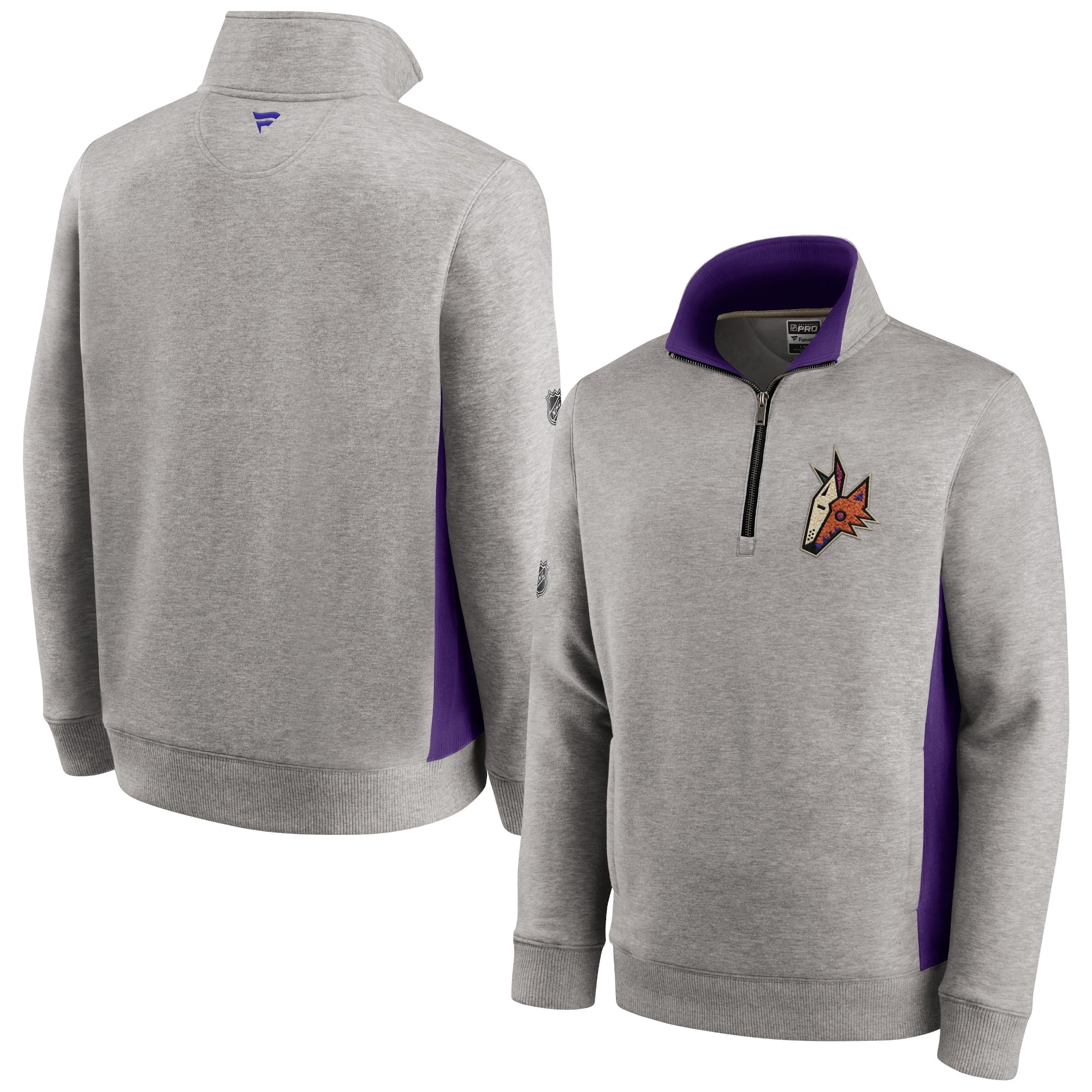 Men's Fanatics Branded Heather Gray/Purple Arizona Coyotes Special Edition Archival Throwback Fleece Quarter-Zip