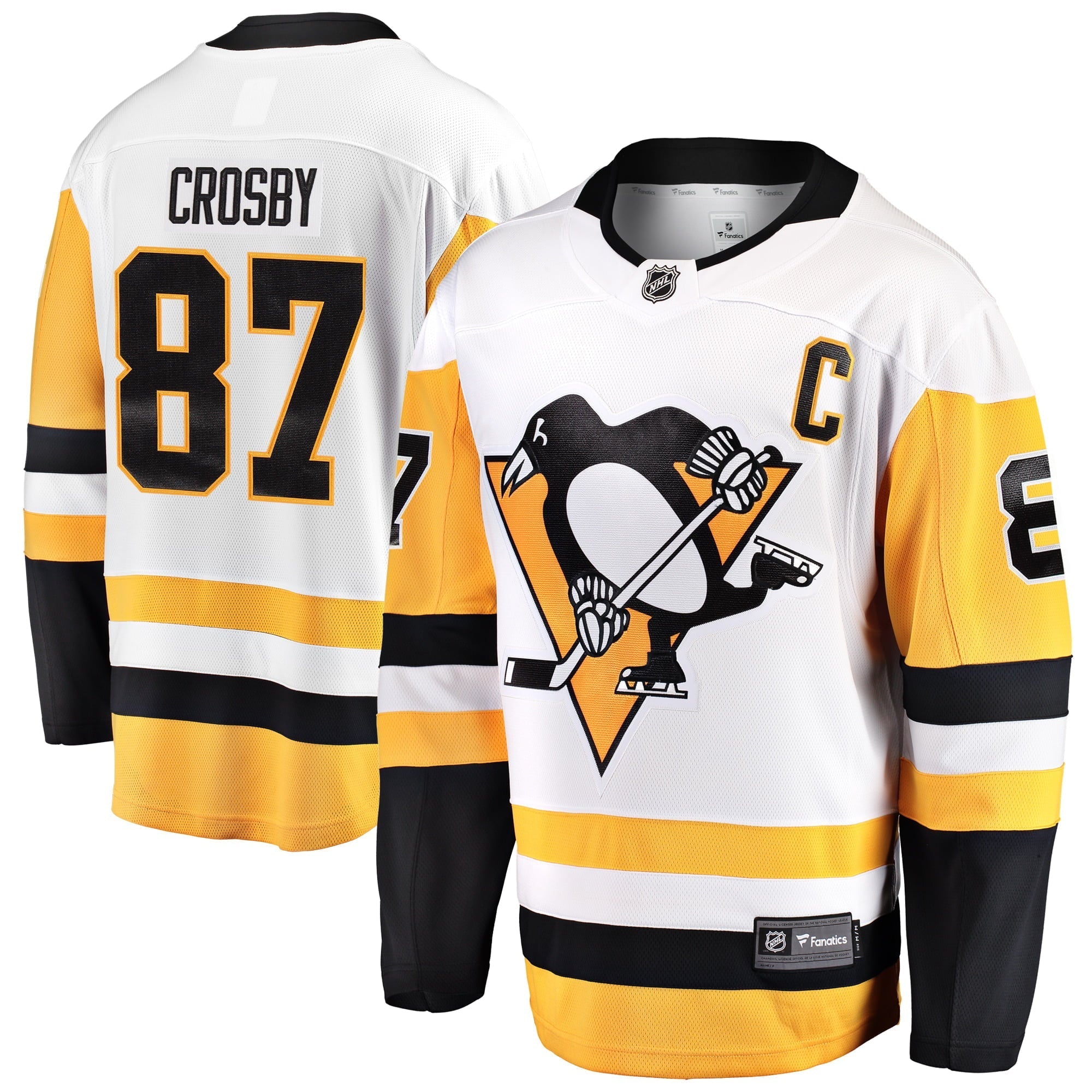 Men's Fanatics Branded Sidney Crosby White Pittsburgh Penguins Captain Away Premier Breakaway Player Jersey
