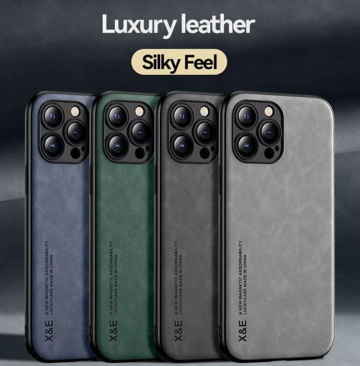 For iPhone 15 14 13 12 11 Pro Max ShockProof Magnetic Leather Black Case Cover