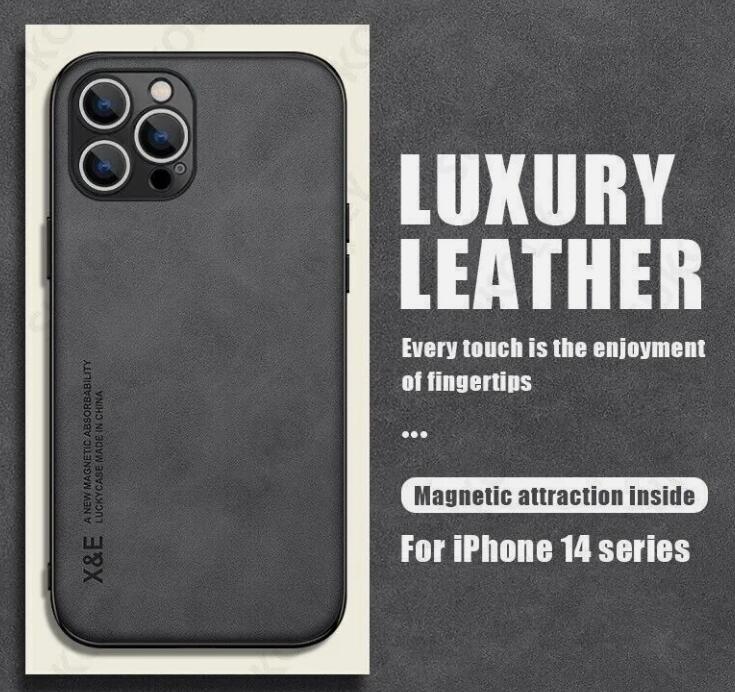 For iPhone 15 14 13 12 11 Pro Max ShockProof Magnetic Leather Black Case Cover