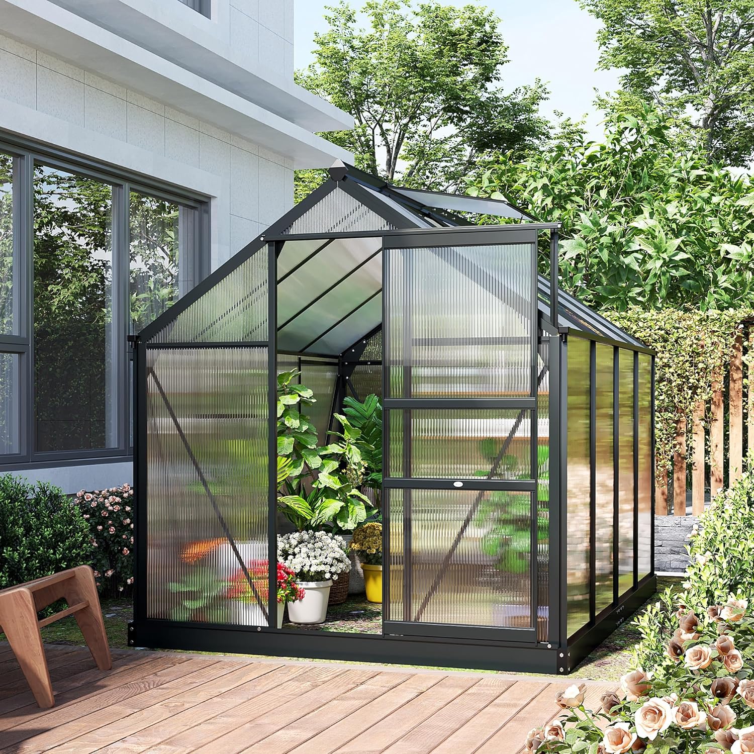 Outsunny 6 x 8ft Polycarbonate Greenhouse, Large Walk-In Green House ...