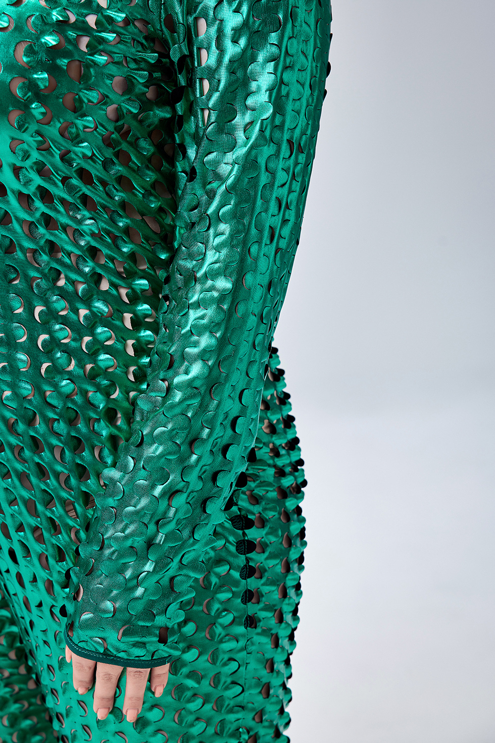 Xpluswear Design Plus Size Casual Halloween Costume Green Metallic Long Sleeve Jumpsuit