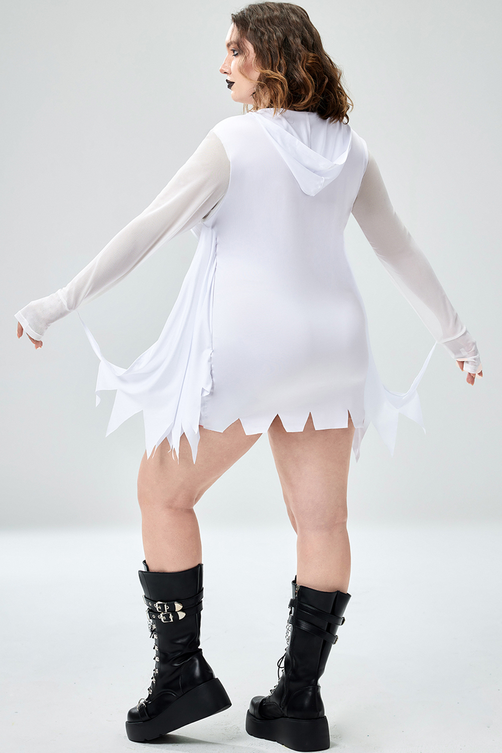 Xpluswear Design Plus Size Casual Halloween Costume White Ghost Knitted Mini Dress [Pre-Order]