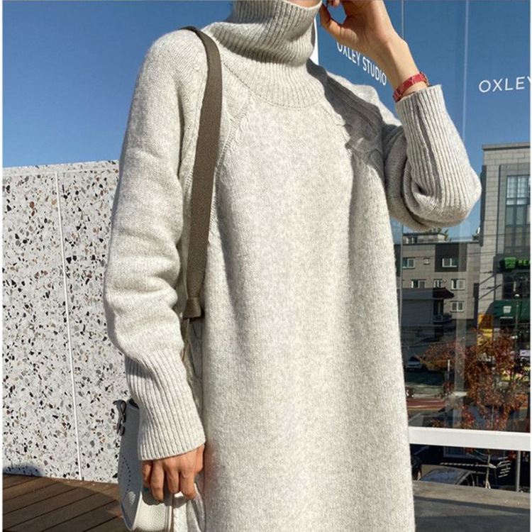 Long Padded Turtleneck Pullover Skirt
