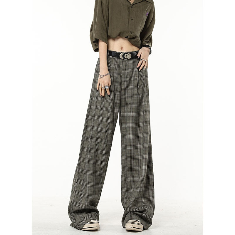Fashionable Casual Retro Plaid Wide Leg Pants