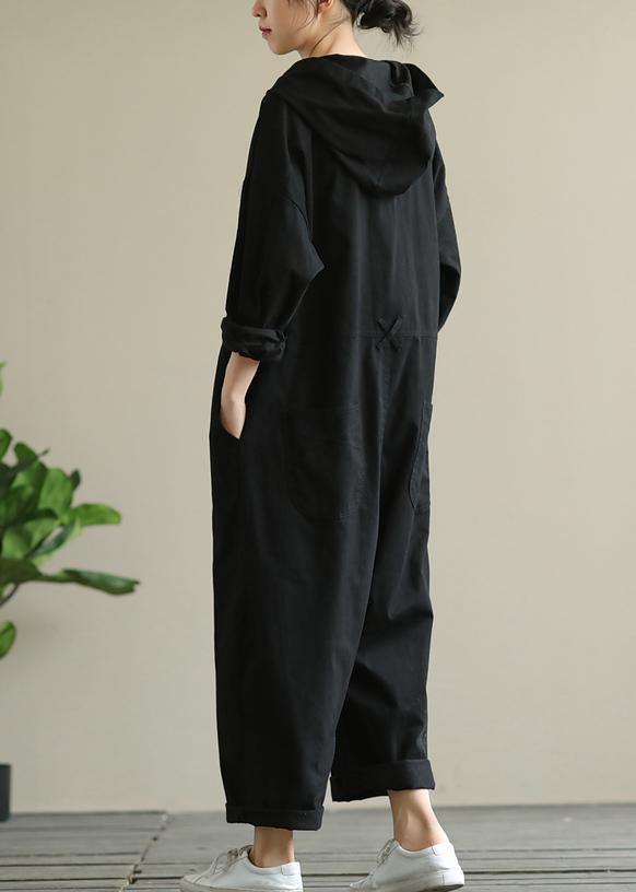 Artistic hooded black all-match long-sleeved casual nine-point jumpsuit