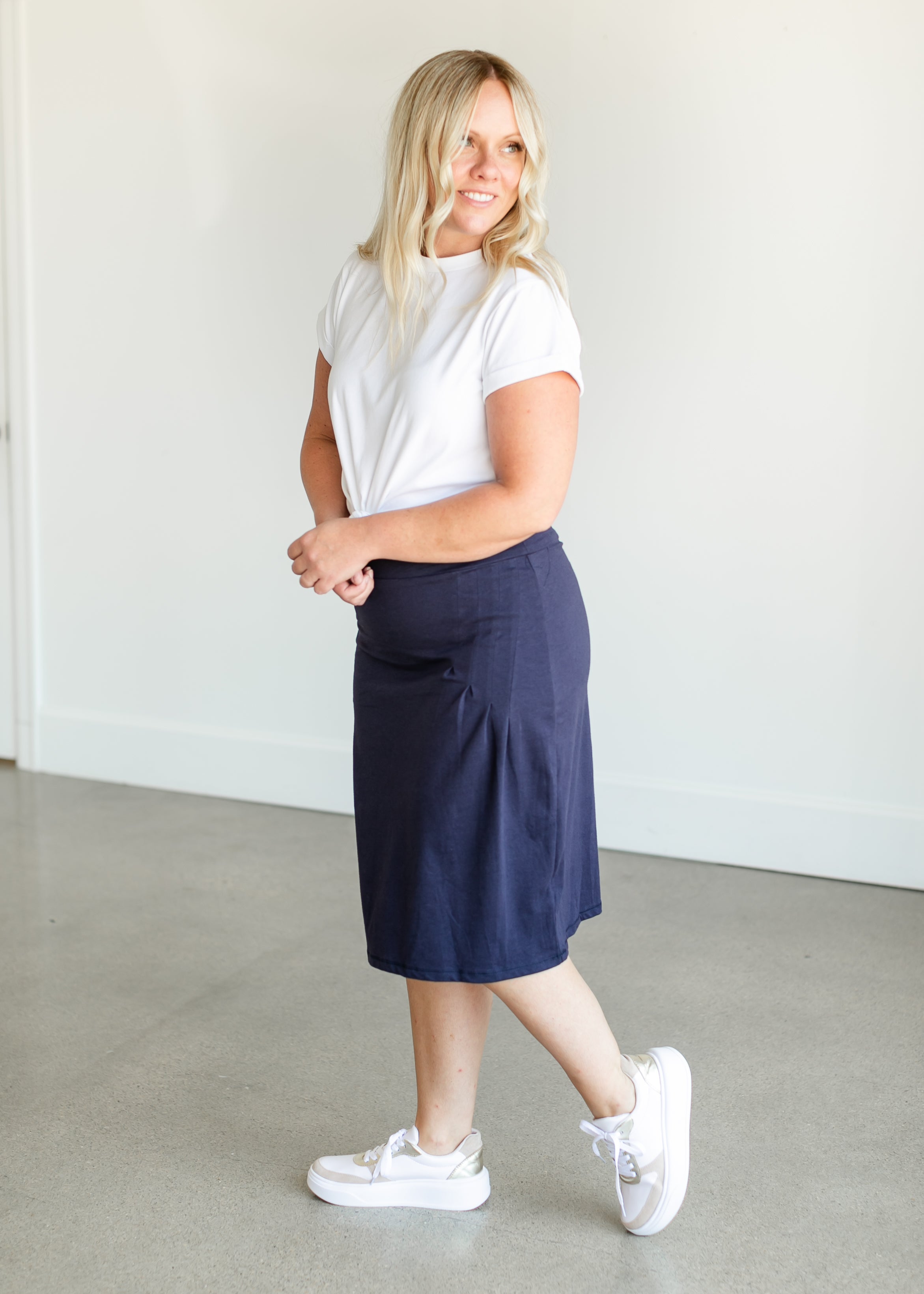 Diane Stretch Waist Pleated Midi Skirt