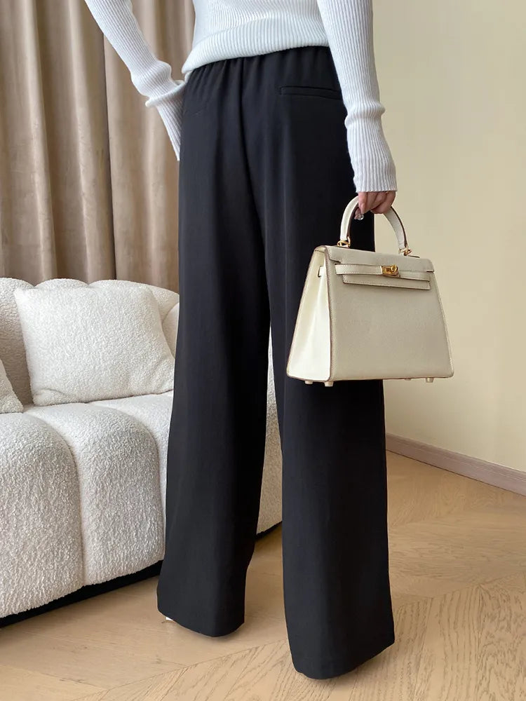 Luxury Elastic Waist Trousers Wide Leg Elegance