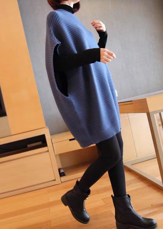 French Light Green O-Neck fashion Patchwork Fall Knit Knit Vest