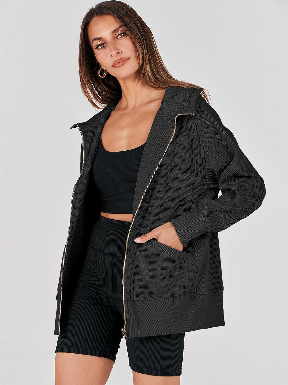 Waffle Knit Casual Jackets Outerwear