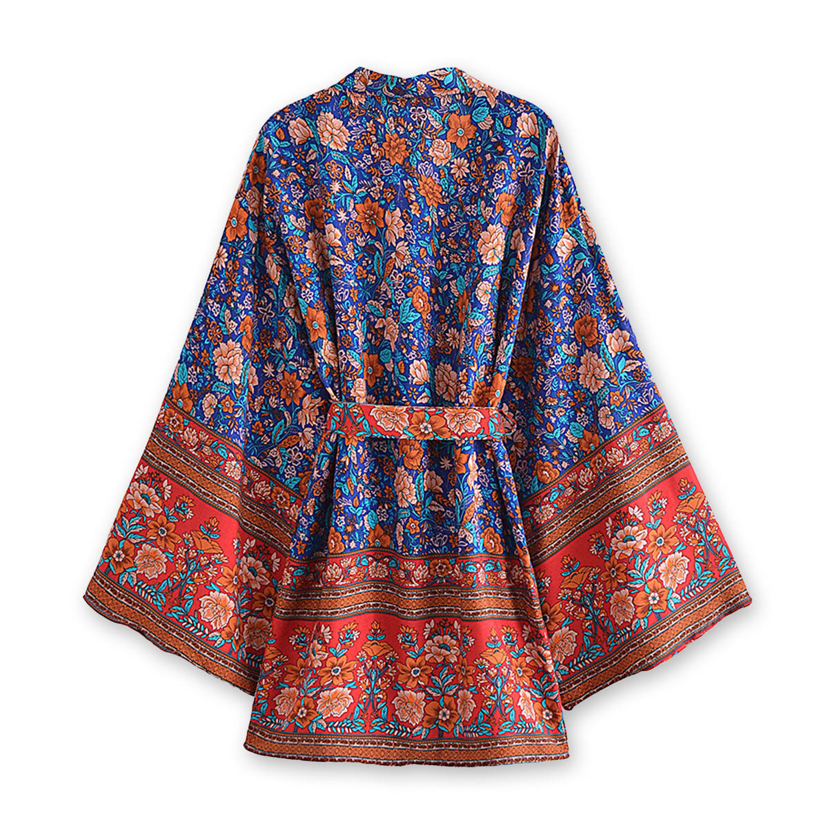 Sapphire Blue Boho Floral Print Short Robe