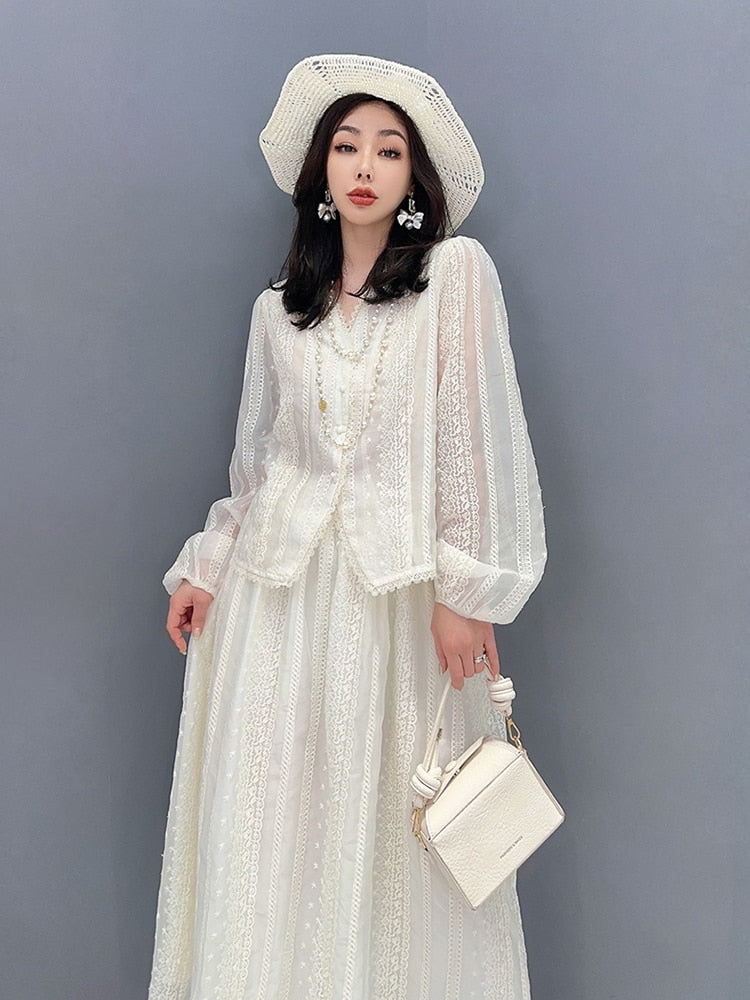 Celine Mesh Puff Sleeves Top & Skirt 2-Piece Set