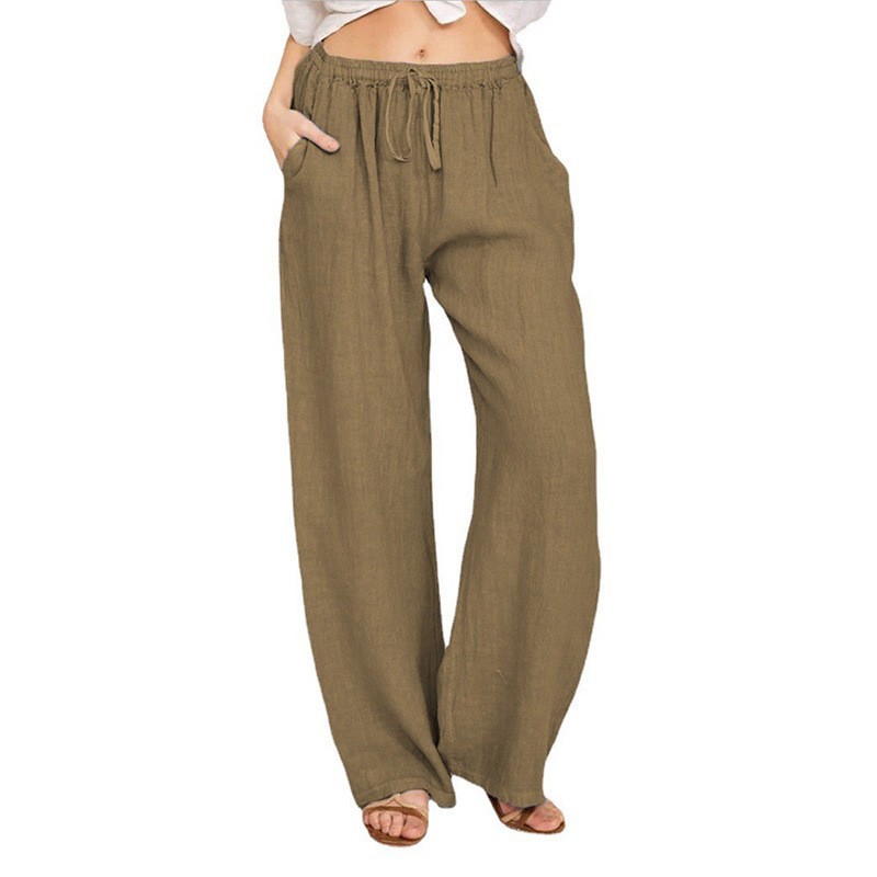 Women's largest size cotton linen casual trousers