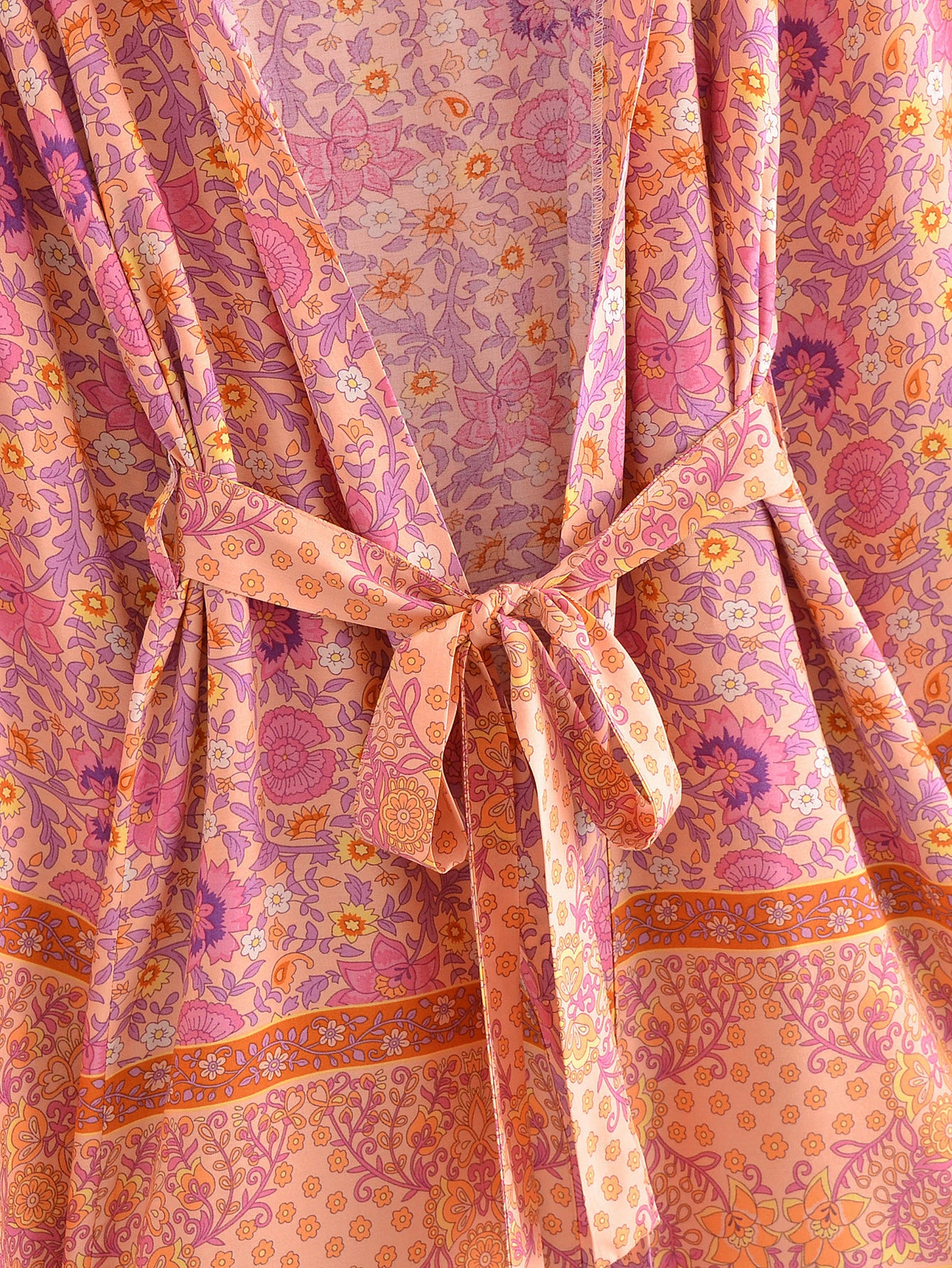 Sweet Orange Boho Floral Print Short Robe