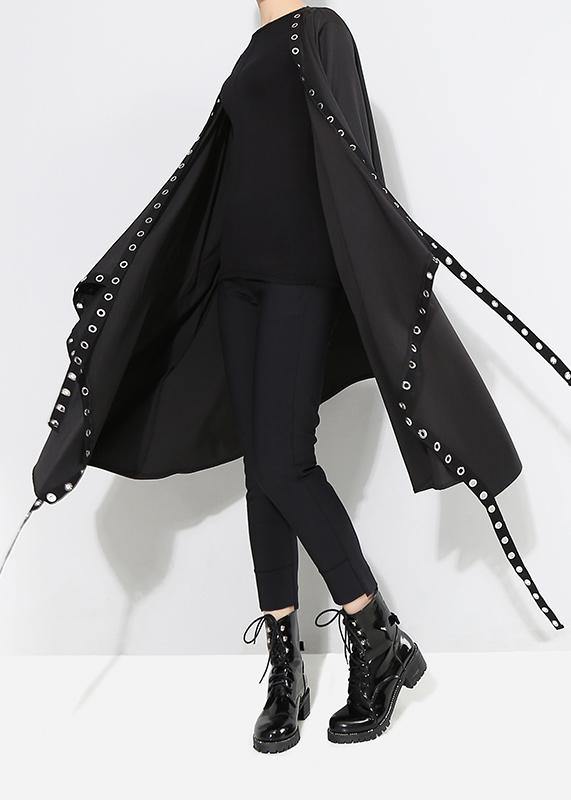 Woman Solid Black Unique Cape Style Coat