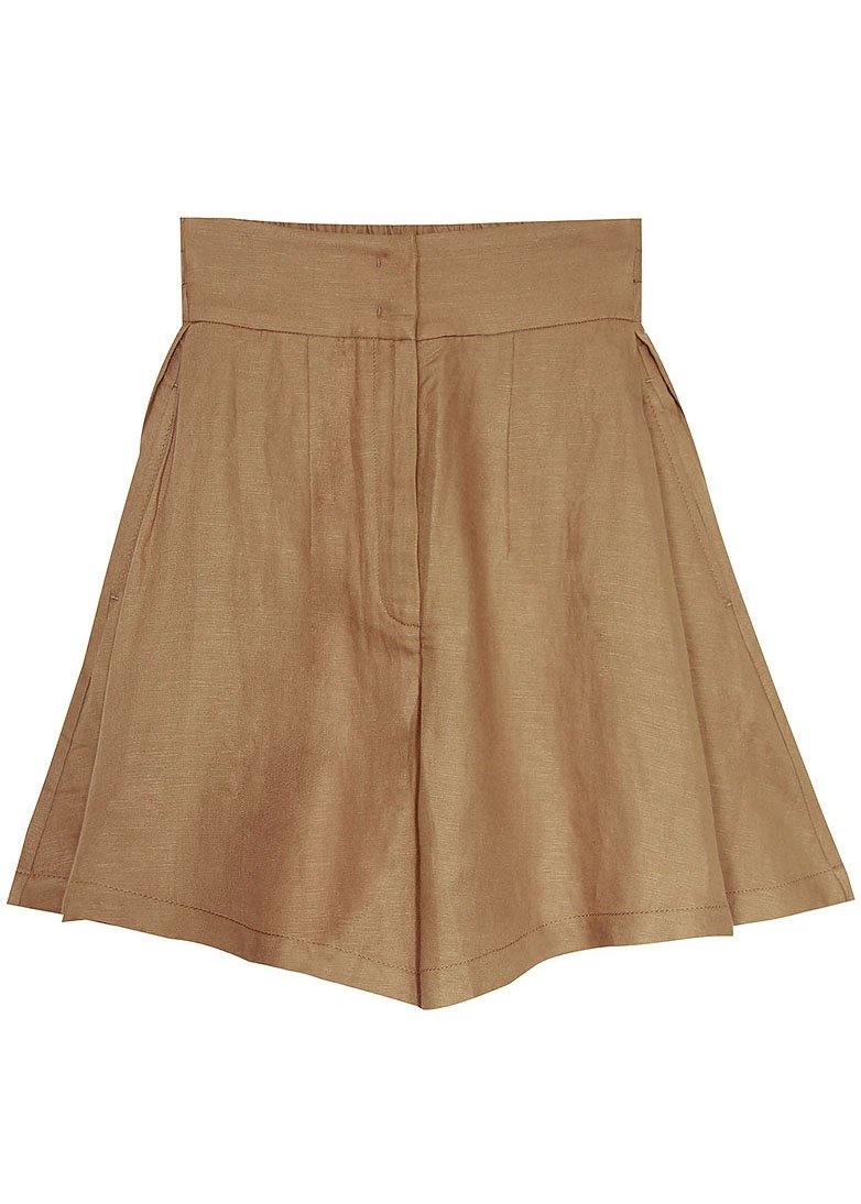 Classy Brown High Waist Pockets hot Wide Leg Linen Pants