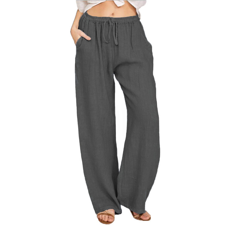 Women's largest size cotton linen casual trousers