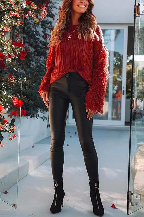 Trixiedress Stylish Tassel Long Sleeve Knit Pullover Sweater