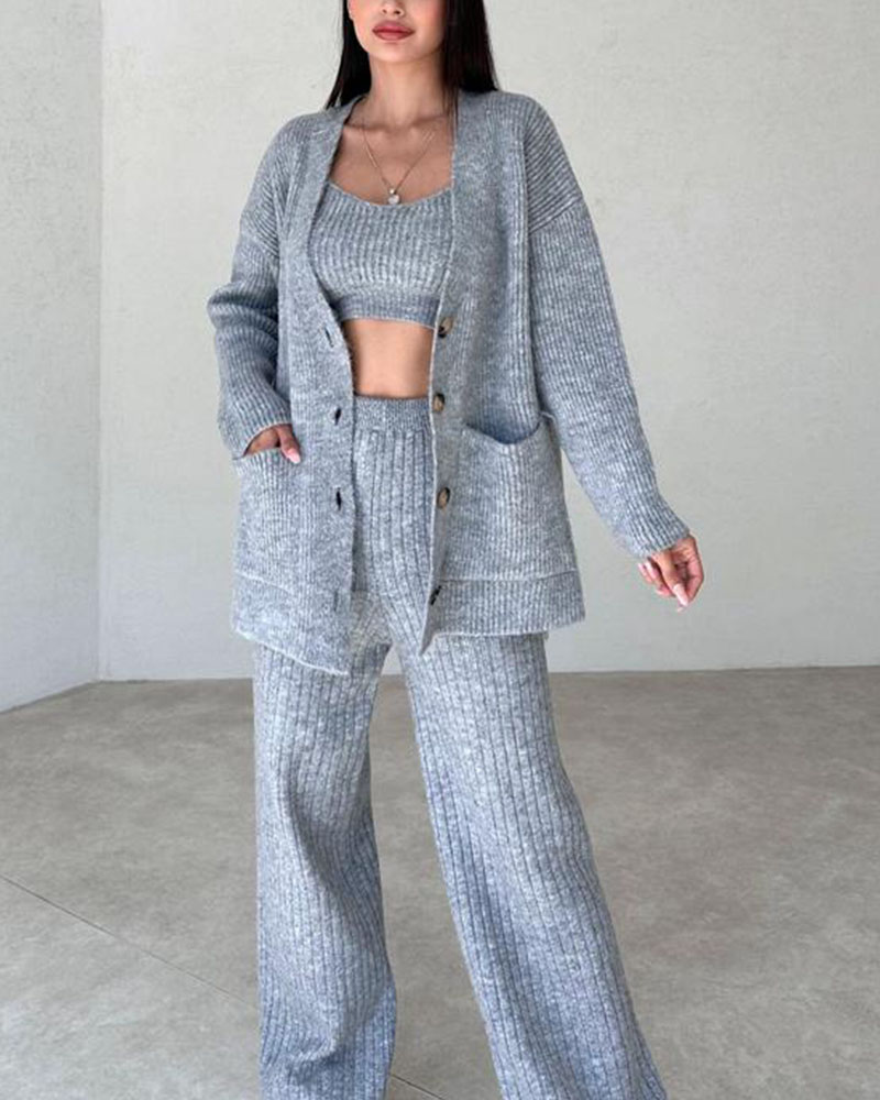 Casual minimalist style knitted three-piece set