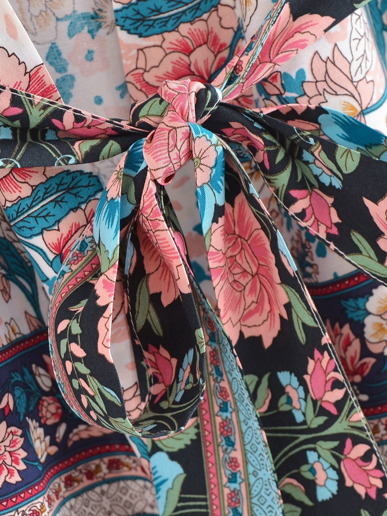 Ivory Sapphire Boho Floral Print Short Robe