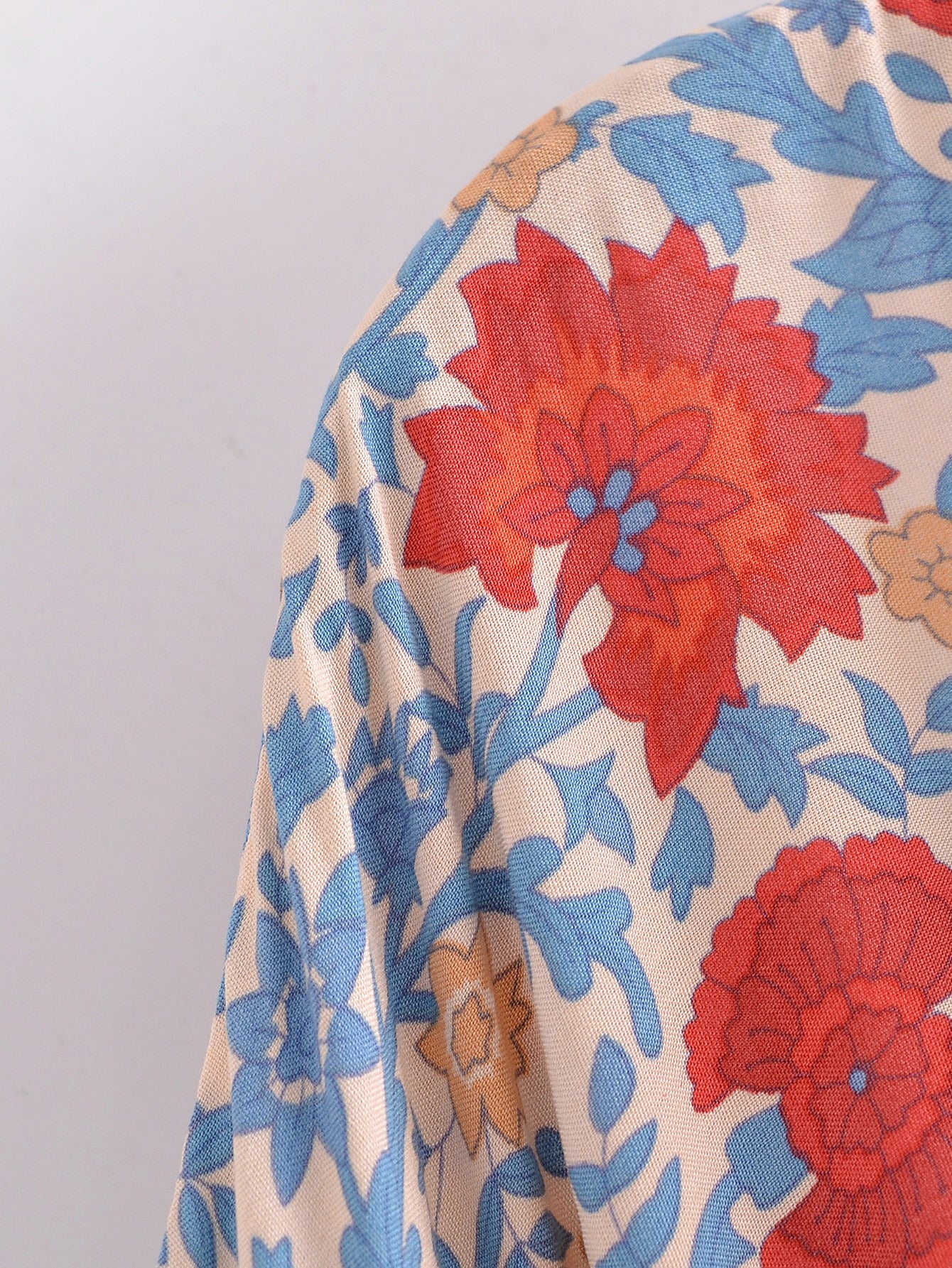 Tranquil Blue Boho Floral Print Short Robe