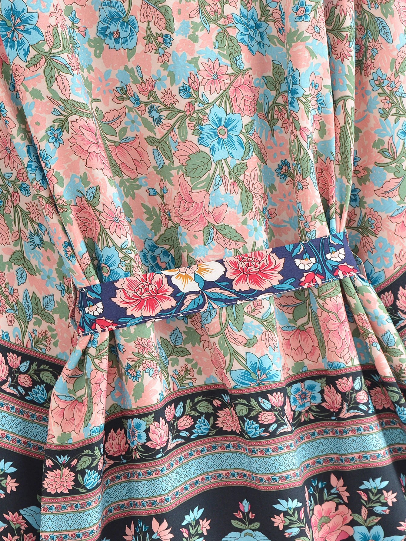 Sapphire Pink Boho Floral Print Short Robe