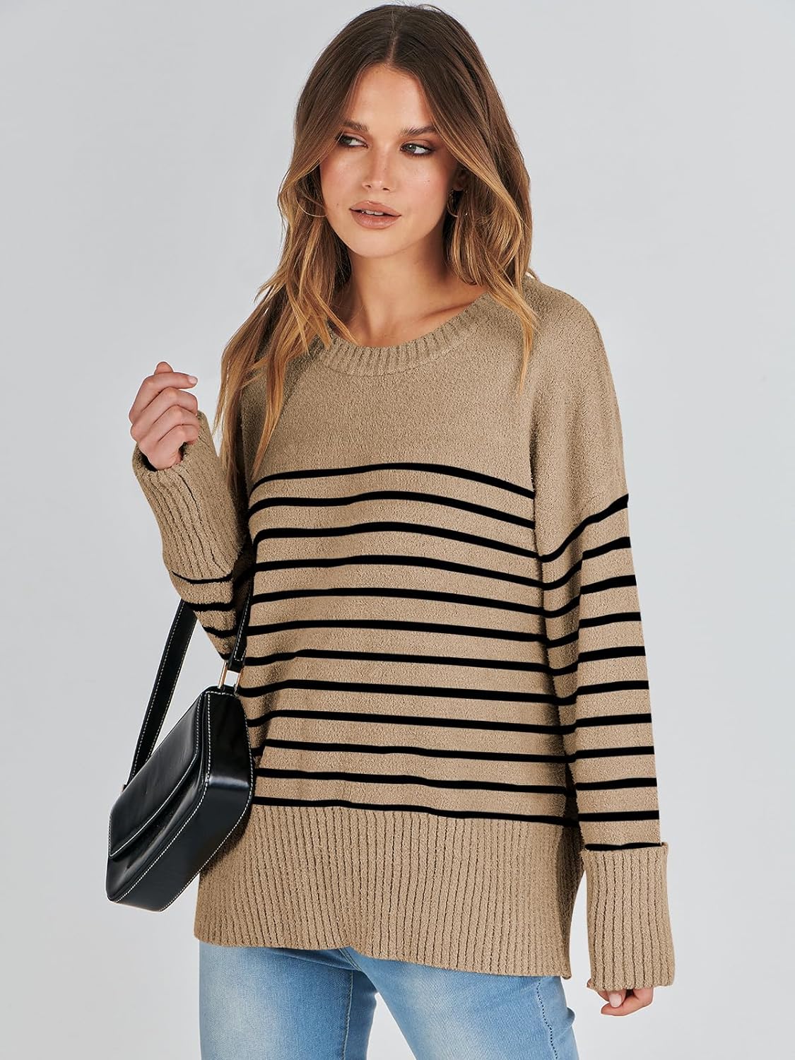 Women's Crewneck Long Sleeve Oversized Fuzzy Knit Chunky Warm Pullover Sweater Top