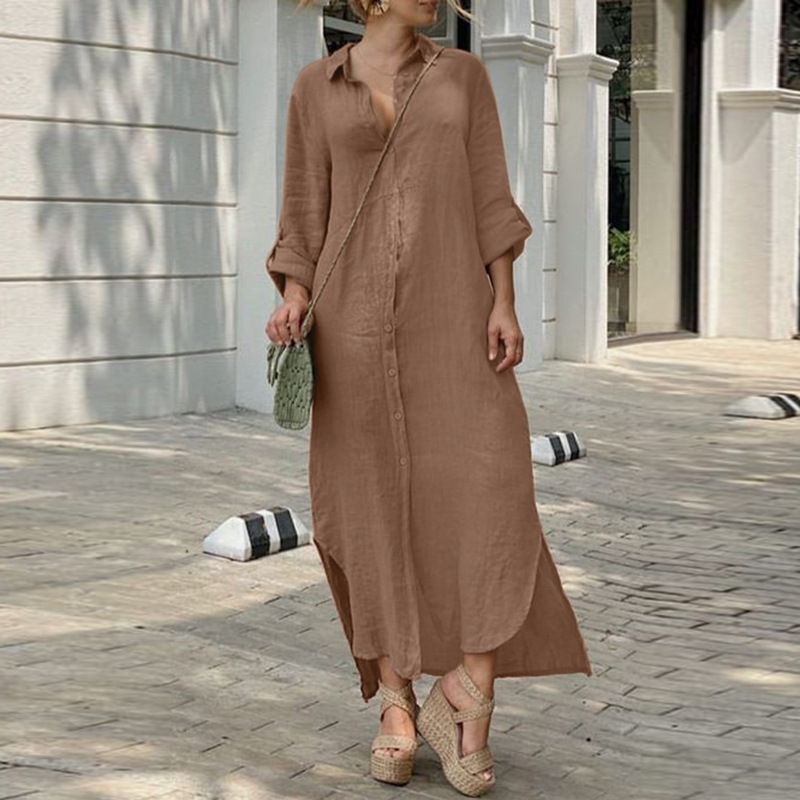 2023 New Cotton Linen Shirt Cotton Linen Button Dress