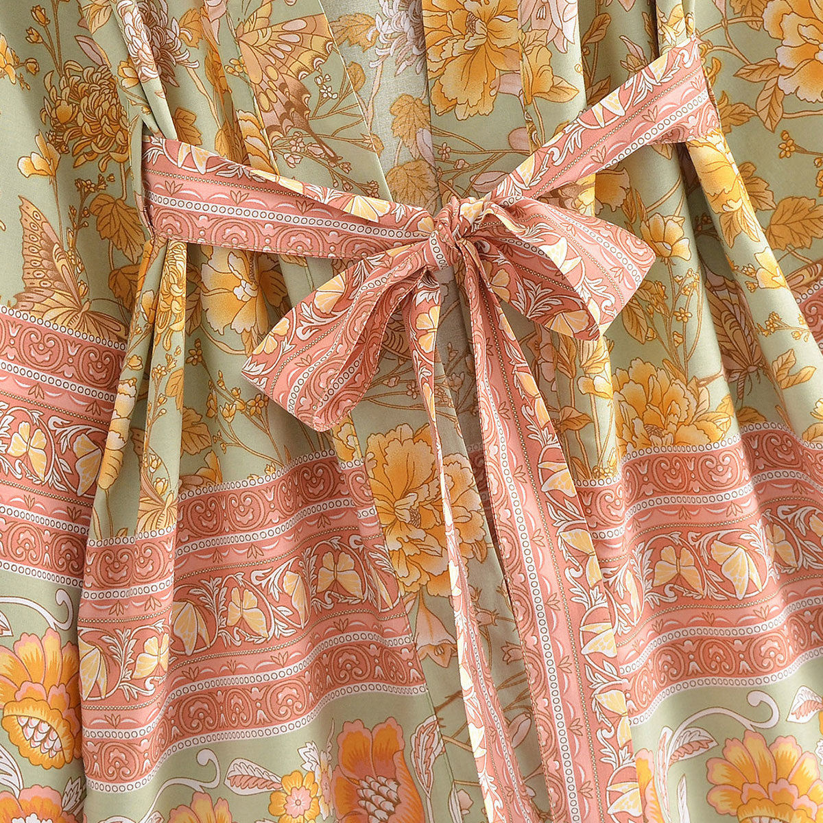 Mystic Green Butterfly Boho Floral Print Short Robe