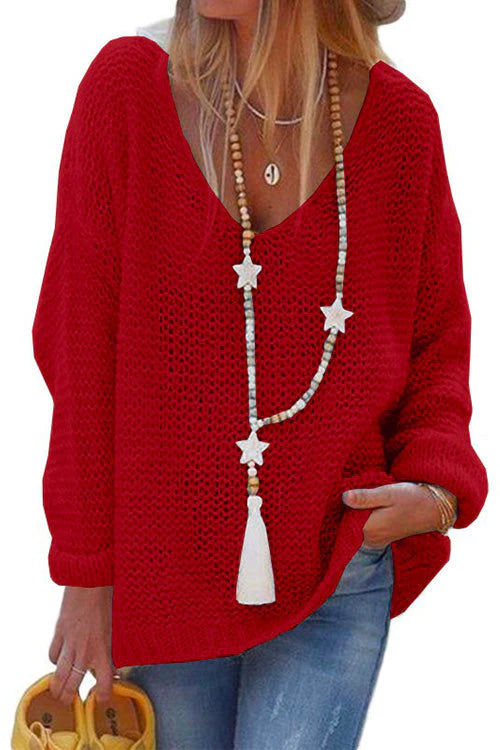 Trixiedress V Neck Long Sleeve Hollow Out Knit Sweater