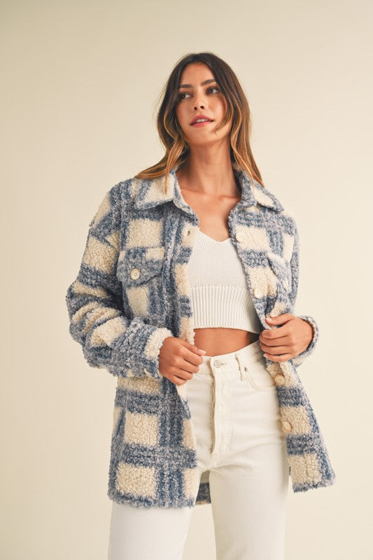 Last Forever Shacket in Blue/Cream