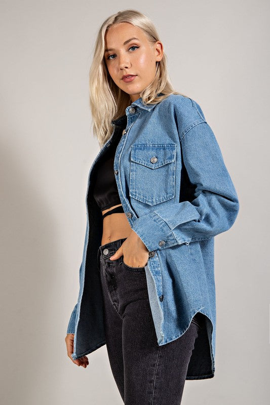 Denim Daze Shacket in Denim Blue