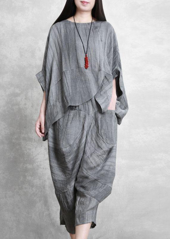 Original gray suit loose irregular top harem pants Zen two-piece autumn