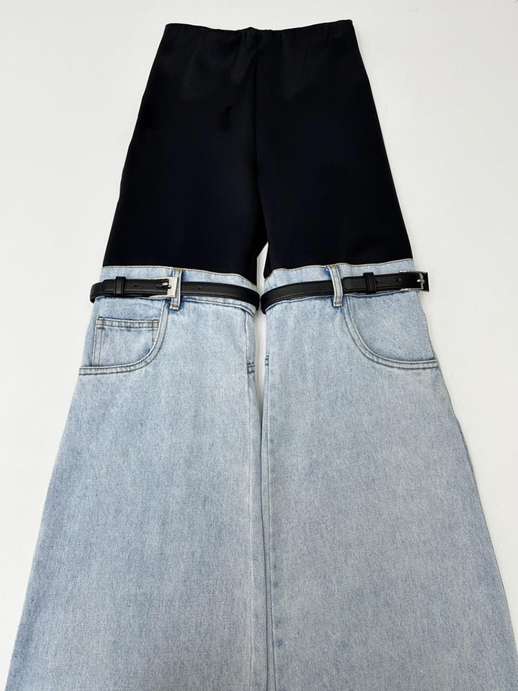 Luxury Haute Couture Thigh Jeans with Elastic Waist