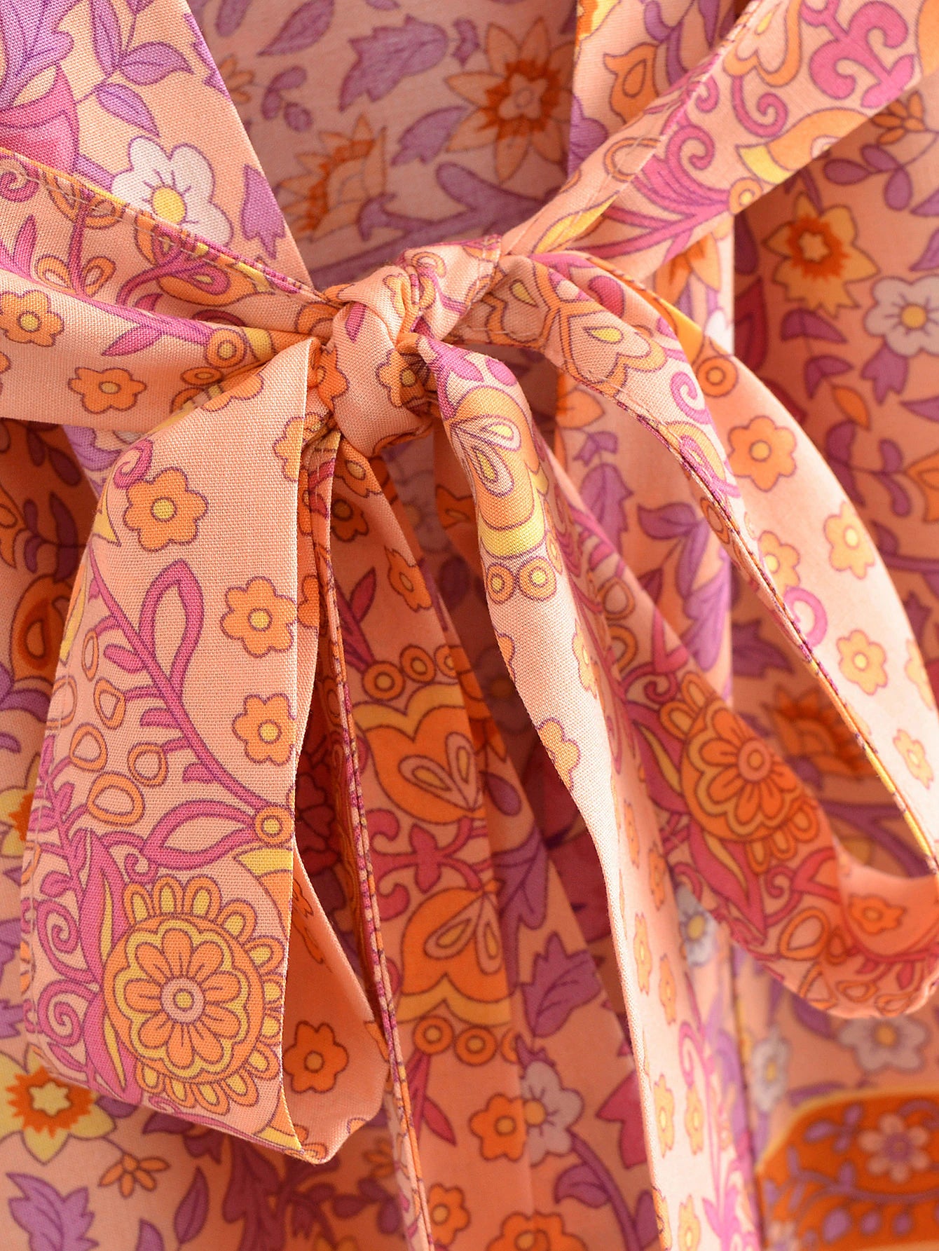 Sweet Orange Boho Floral Print Short Robe