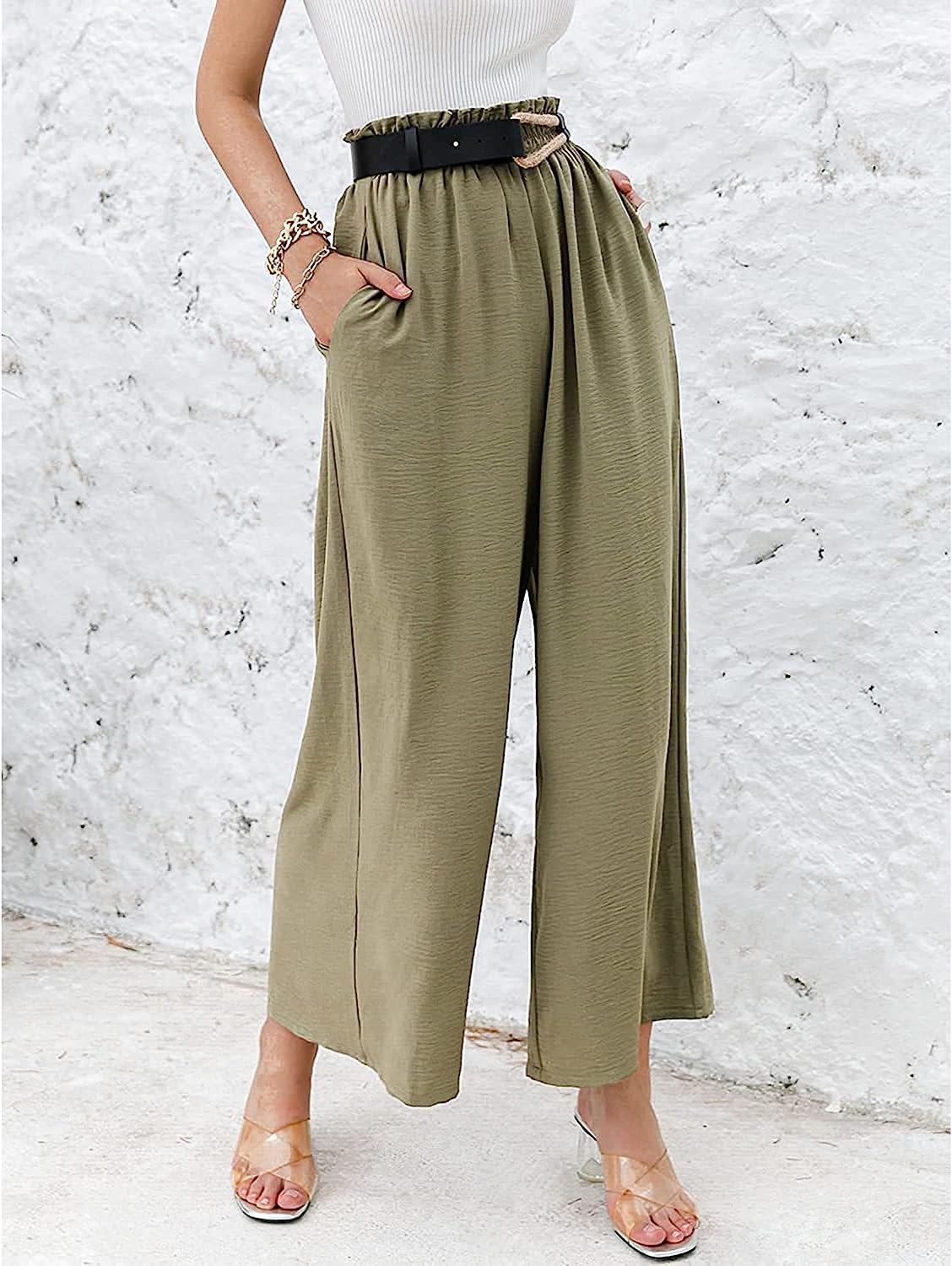 Women High Waisted Straight Wide Leg Pants