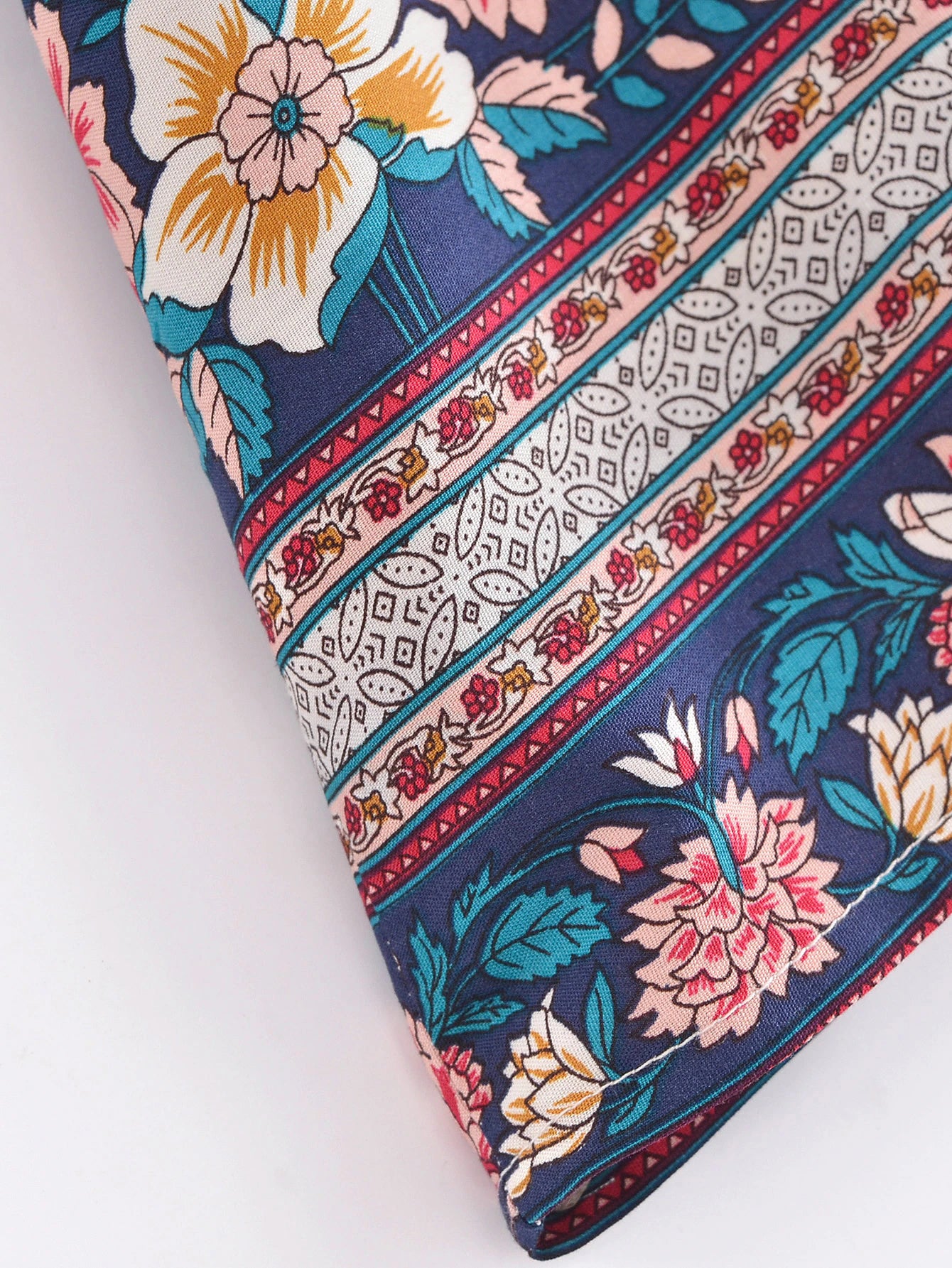 Ivory Sapphire Boho Floral Print Short Robe