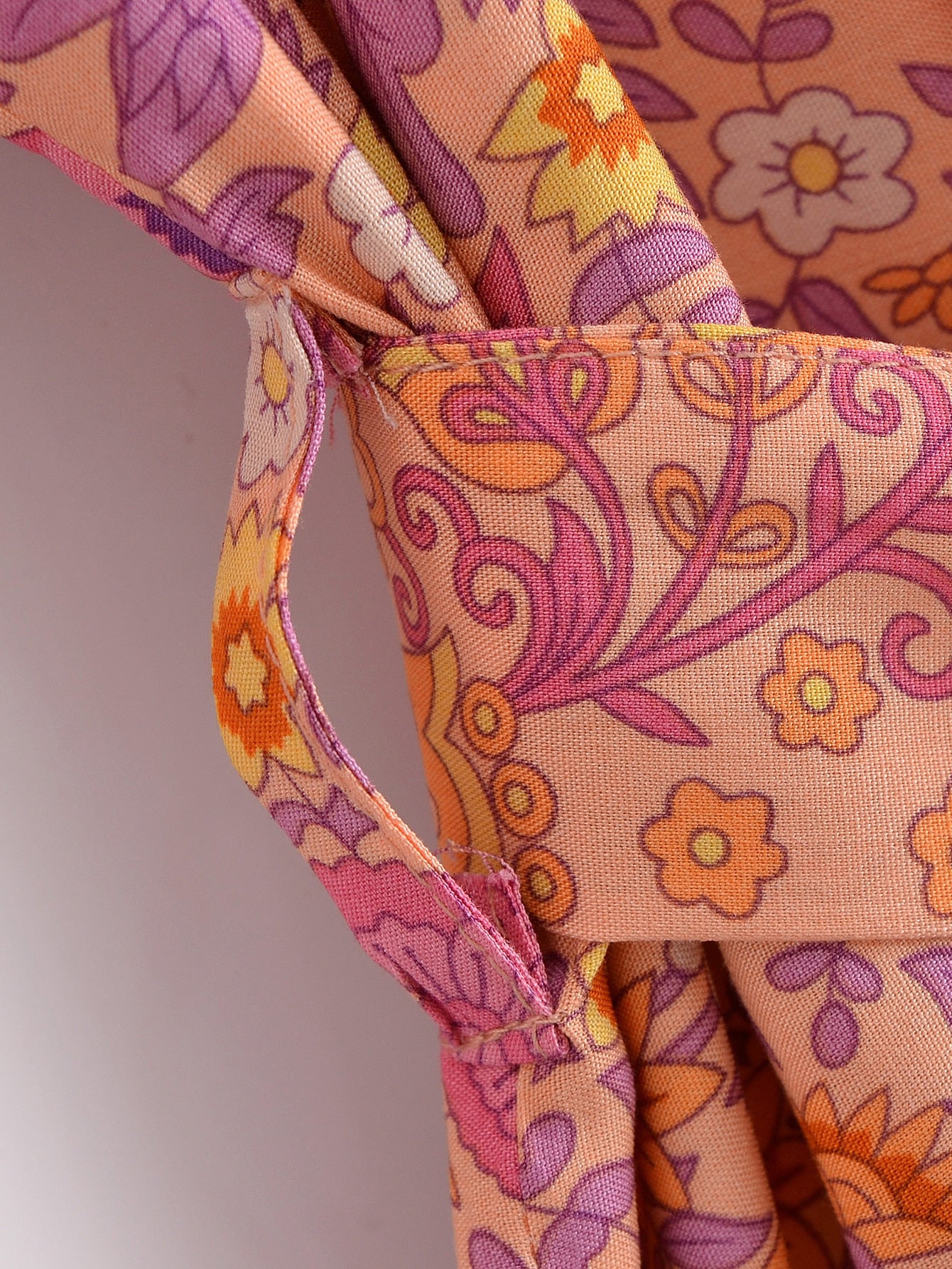 Sweet Orange Boho Floral Print Short Robe