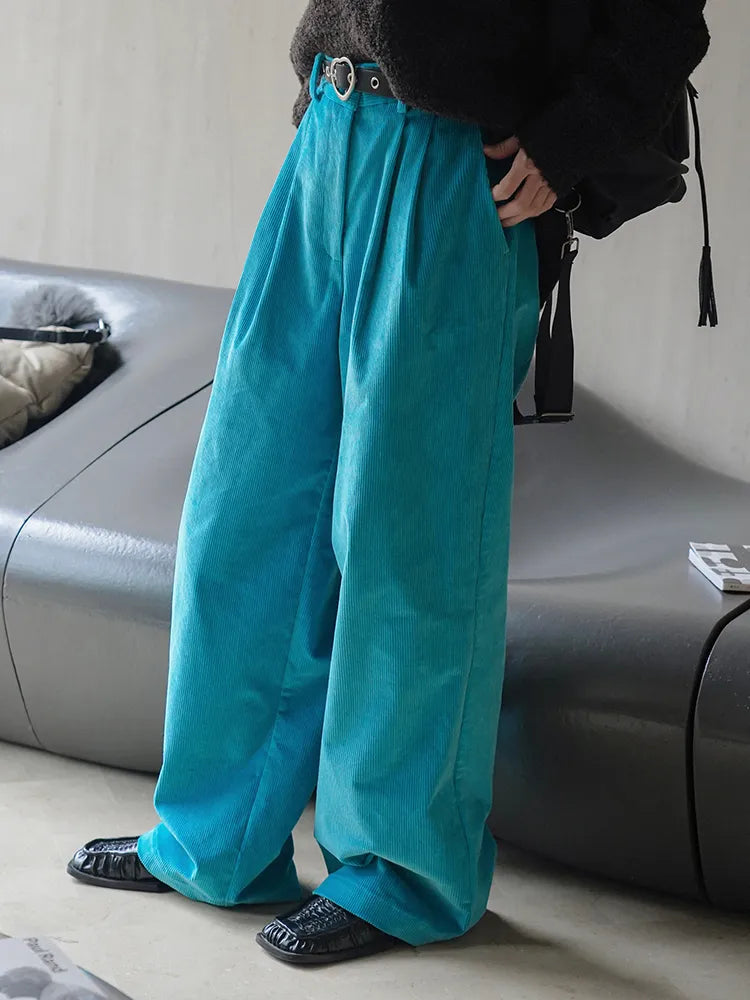 Retro-Inspired High Waist Corduroy Wide Leg Pants