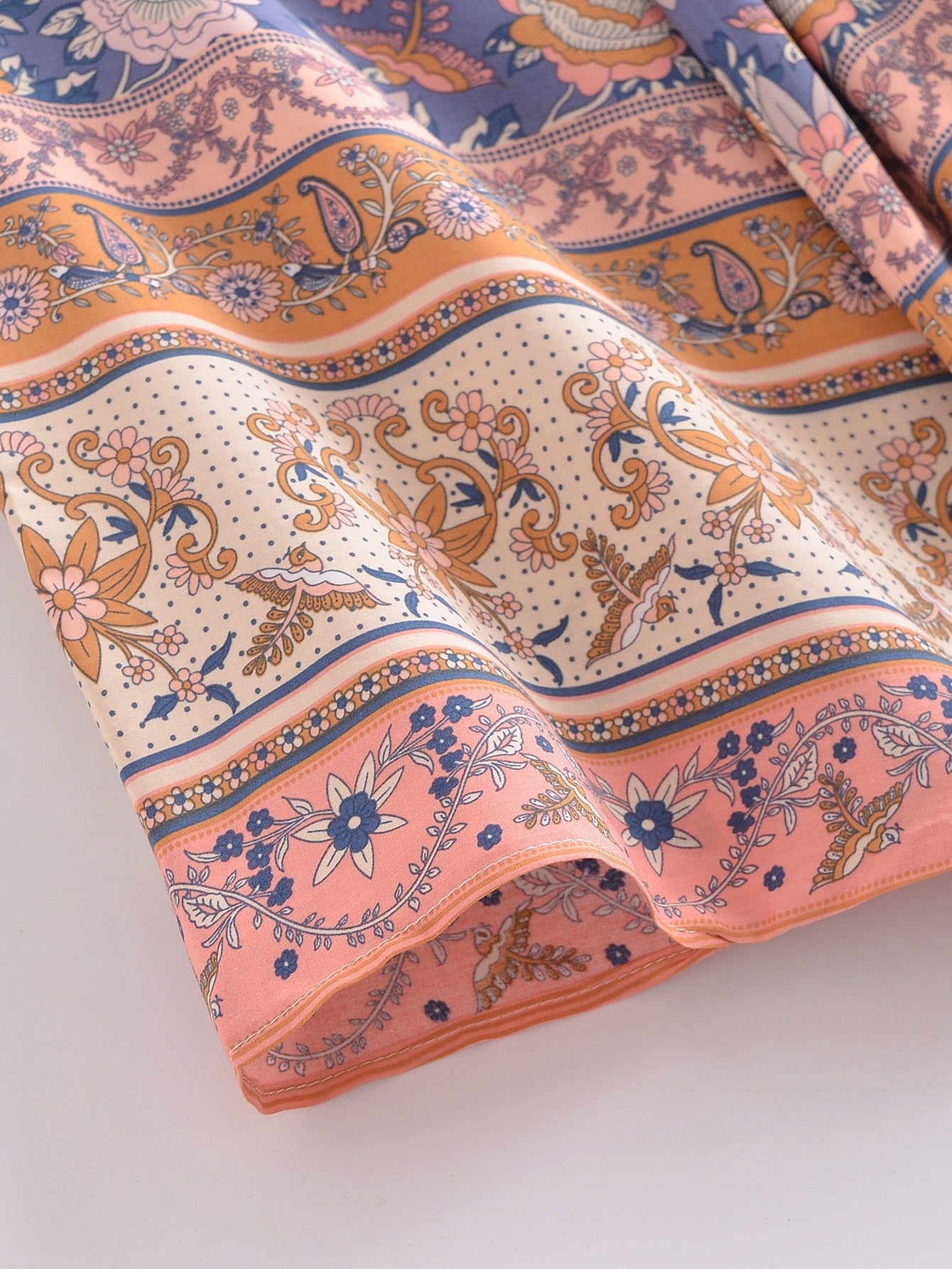 Blue Lovebirds Boho Floral Print Short Robe