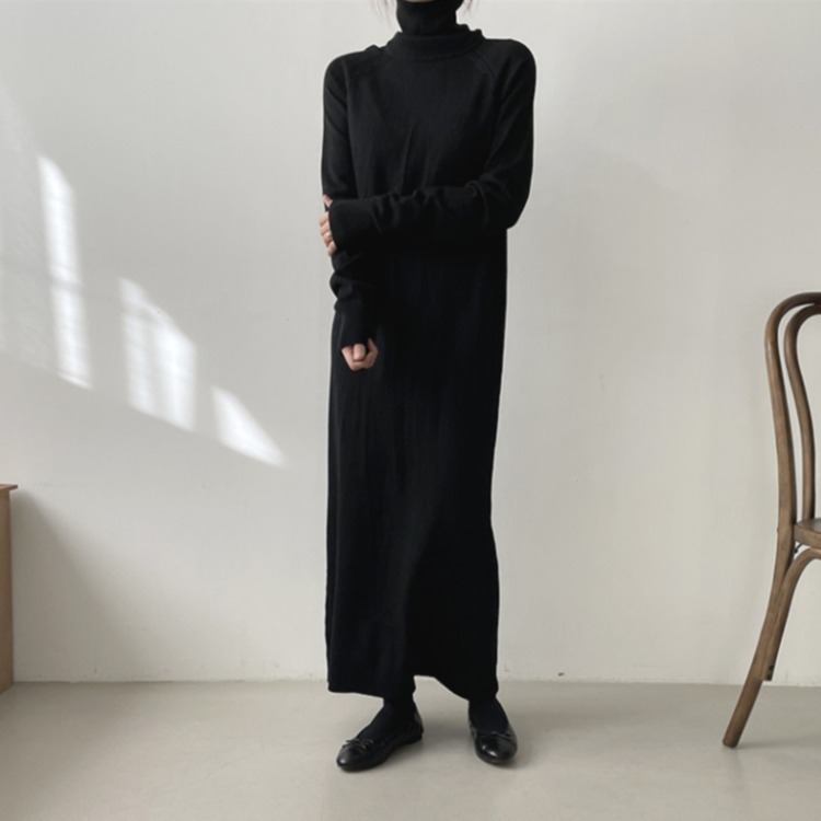 Long Padded Turtleneck Pullover Skirt