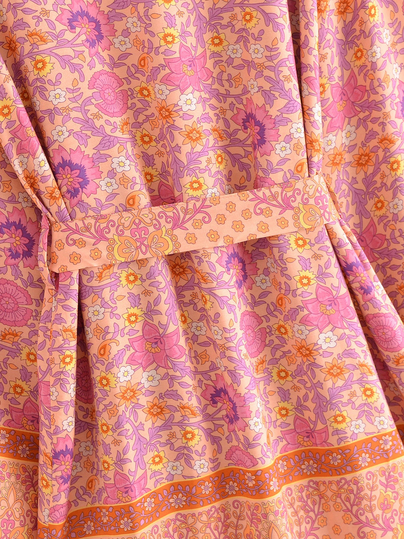 Sweet Orange Boho Floral Print Short Robe